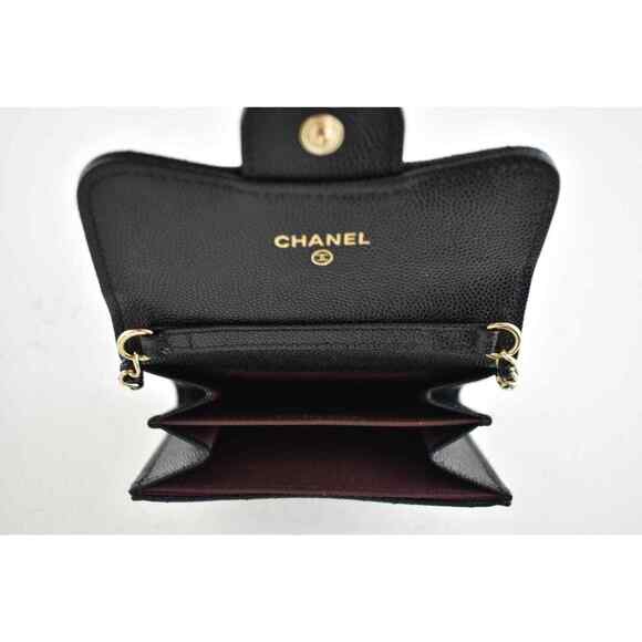 Chanel 22C Black Caviar Mini Wallet On Chain Gold Card Shoulder Crossbody Bag - Picture 10 of 10